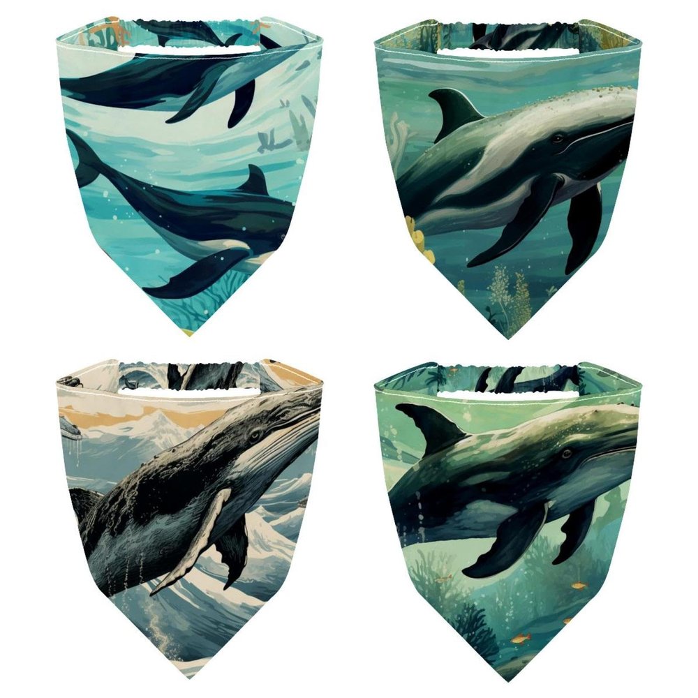 RODAILYCAY 4 Pieces Hair Scarf Headband for Women Girls Whale Non Slip Head Covers Elastic Triangle Head Scarf Bandana