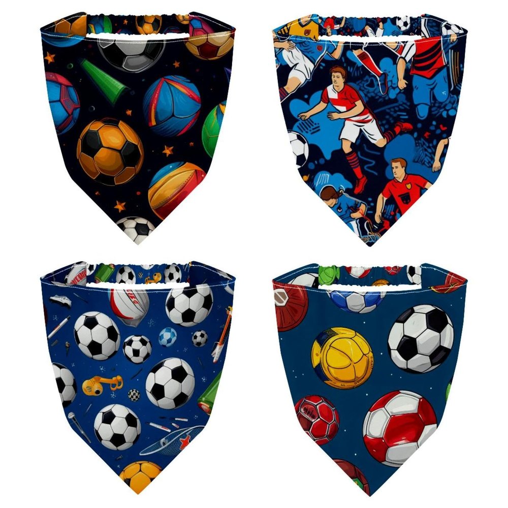 RODAILYCAY Soccer Football 4 PCS Hair Scarfs, Elastic Hair Scarf Headband, Triangle Kerchief, Head Hairband Bandanas