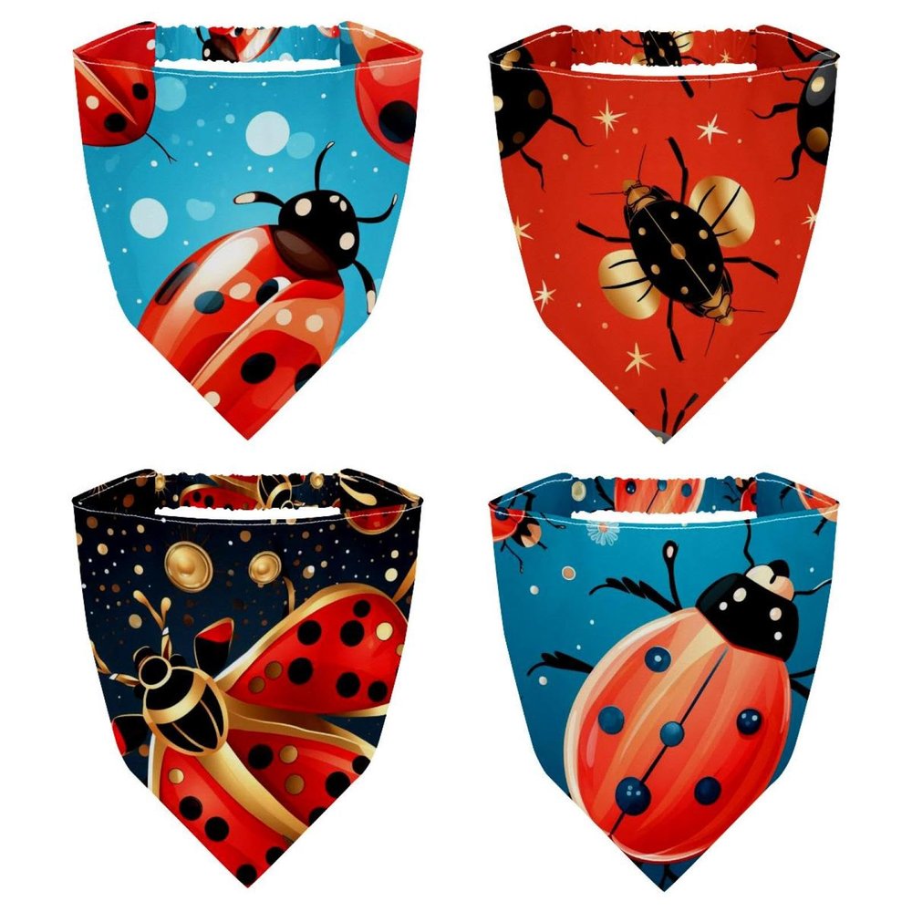 RODAILYCAY 4 Pieces Triangle Head Scarf, Chiffon Hair Bandanas Kerchief, Elastic Hair Scarf Bandanas for Women Girls Ladybug