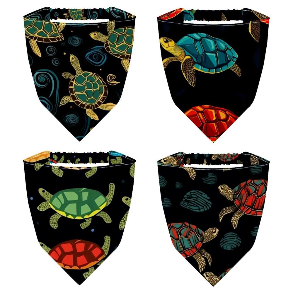 RODAILYCAY 4 Pack Hair Scarfs Headband, Triangle Head Scarves, Sea Turtle Pattern Non Slip Hair Bandanas, Head Kerchief for Women Girls
