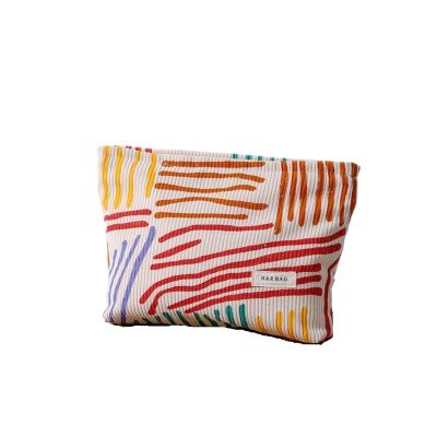 HONKEWN toiletry bag Corduroy Makeup Bag Cute Floral Pattern Zipper Cosmetic Organizer Pouch With Letters Label Travel For Women And Girl(Multi-colored)