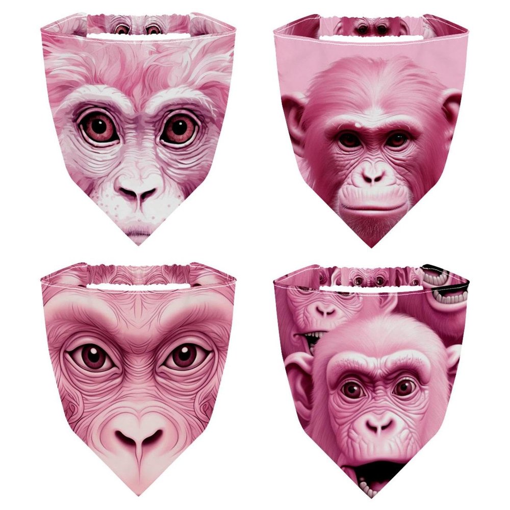 RODAILYCAY Pink Monkey Orangutan 4 Pieces Hair Scarf, Chiffon Bandanas Kerchief, Non Slip Triangle Headband Bandana for Women Girls
