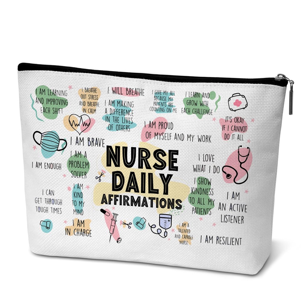Beshoul Gifts for Nurse Graduates, Daily Affirmations Nurses Graduation Makeup Bag for Women, Nursing Appreciation Gift Cosmetic Pouch Essentials Accessories for Work - G03