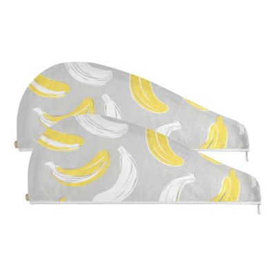 ElliTarr Grey Banana Microfiber Hair Towel Wrap Absorbent Hair Wrap Towels Turban with Button 2 Pack Hair Drying Cap for Wet Curly Long Hair Quick Dry Anti Frizz
