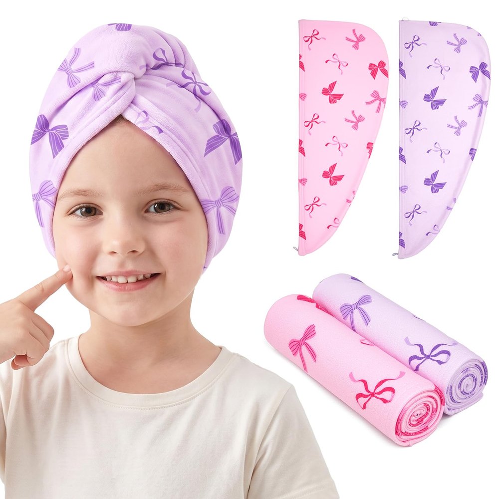 Kids Microfiber Hair Towel Wrap 2Pack Absorbent Hair Drying Turban for Girl