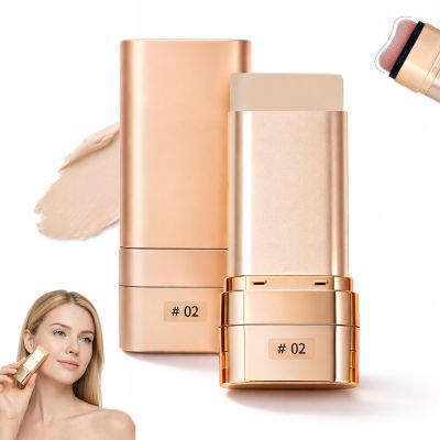 Dual-Ended Concealer Foundation Stick, 2 In 1 Multi-use Stick Makeup With Brush, Sunscreen Foundation For All Skin Types, Brightens, Long-Lasting(02)