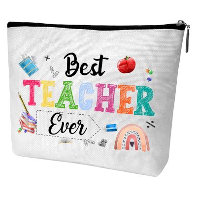 APIILVPQ Teacher Makeup Bag, Teachers Appreciation Travel Cosmetic Pouch Bags with Zipper, Rainbow Best Teacher Ever Essentials Gifts - A08