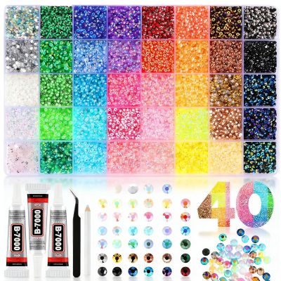 32000 Pcs Multicolor Resin Rhinestone Bedazzling Kit, 2-3 mm Flatback Small Bling Gems Perfect for Diamond Art, Book, Clothes, Shoes, Nail Art & All DIY Craft Decorations (40 Grids 32000 A)
