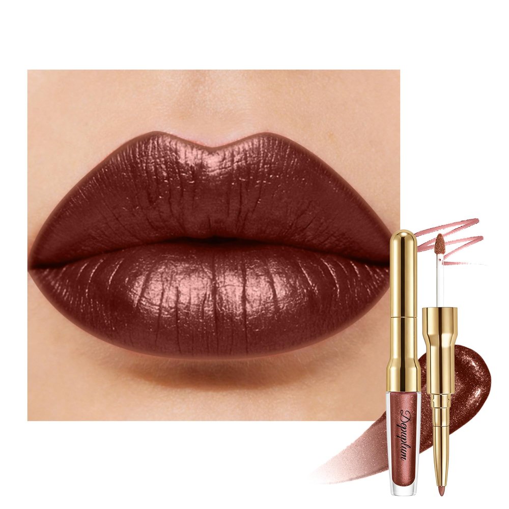 Dark Brown Metallic Lipstick Lip Liner Combo Glitter Lipsticks for Women