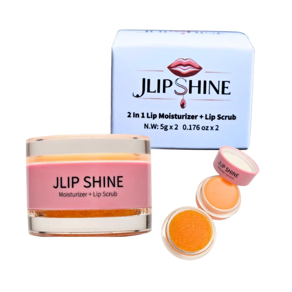 JLipShine 2 in 1 Lip Moisturizer and Lip Scrub, Exfoliating and Hydrating Formula,Smooth. Nourish. Shine. 5g x 2, 0.176 oz (Orange,flavor)