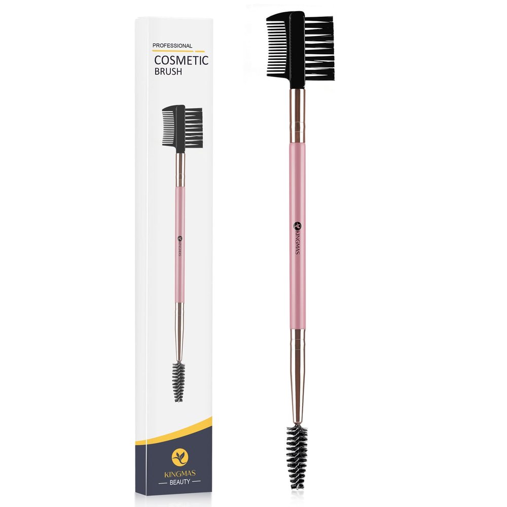 KINGMAS 3 Head Eyebrow Eyelash Shaper Eyelash Comb Double Head Spoolie Brushes Makeup Grooming Tool for Separating Lashes, Eliminating Mascara Clumps, Grooming and Shaping Brow (Pink)