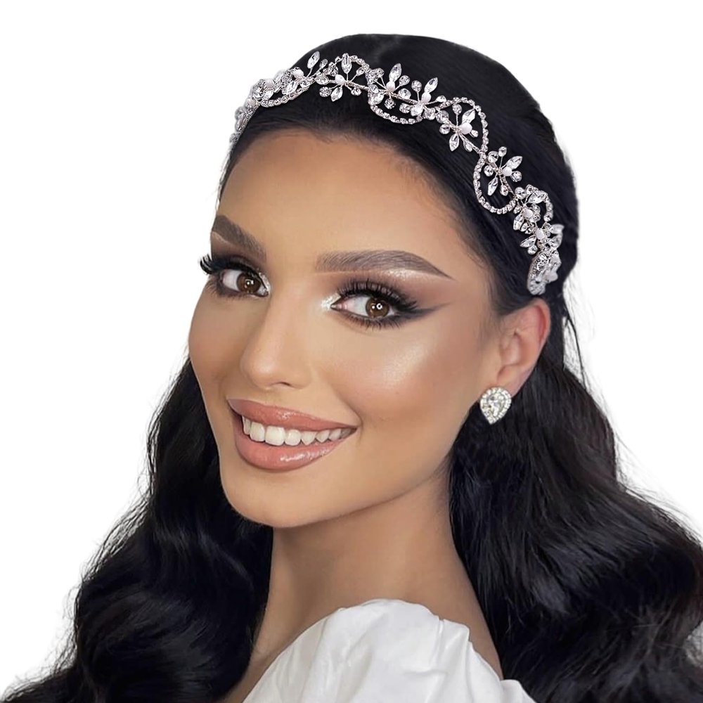 JHOO Bridal Crystal Rhinestone Headband for Wedding and Prom, Elegant Lightweight Hair Piece for Updo and Loose Hair Styles