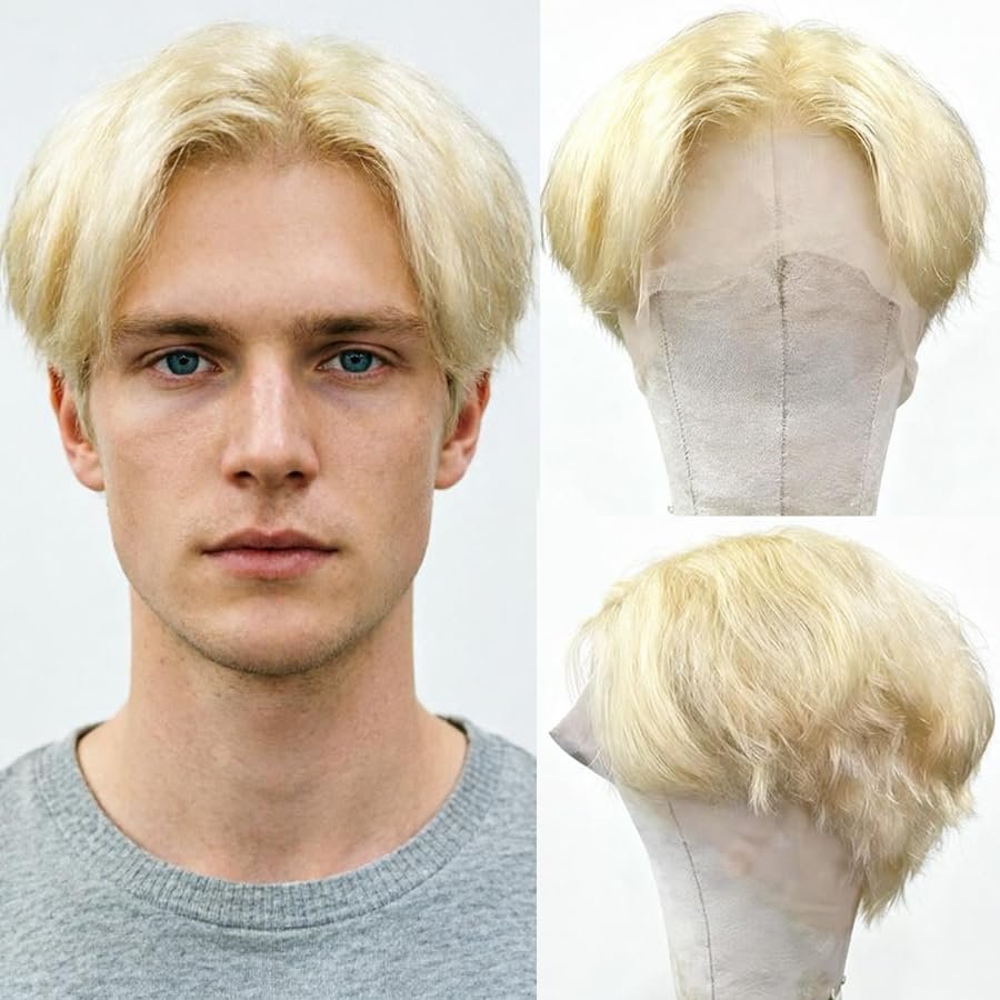 Men's Human Hair Full Lace Wig 150Density Honey Blonde 613#
