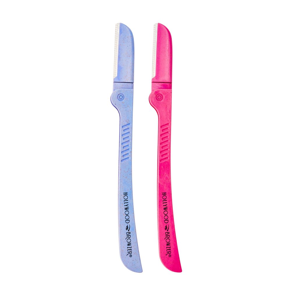 Hollywood Browzer Hair Removal and Dermaplaner Duo - Peach Fuzz and Eyebrow Razor for Women - Eyebrow Grooming Kit - Amethyst, Pink Sapphire - 2 pc