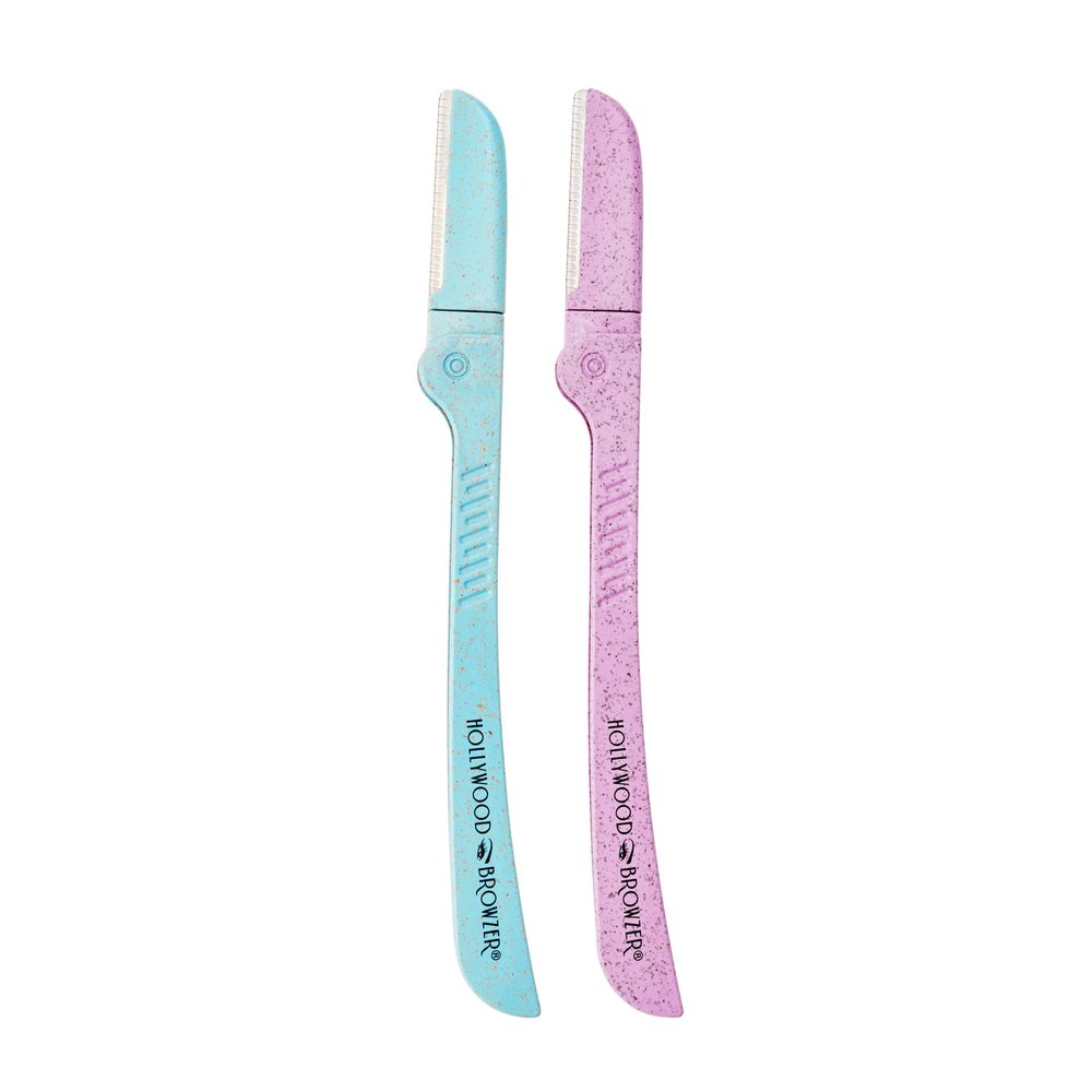 Hollywood Browzer Hair Removal and Dermaplaner Duo - Peach Fuzz and Eyebrow Razor for Women - Eyebrow Grooming Kit - Aquamarine, Rose Quartz - 2 pc