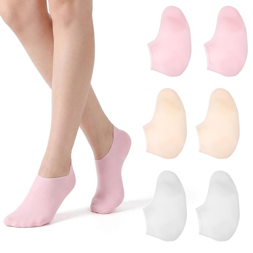 3Pairs Silicone Socks for Dry Cracked Feet Women, New Upgrade Thickened Moisturizing Foot Mask Exfoliating Silicone Socks, Spa Gel Moisturizer Sock Foot Care After Pedicure