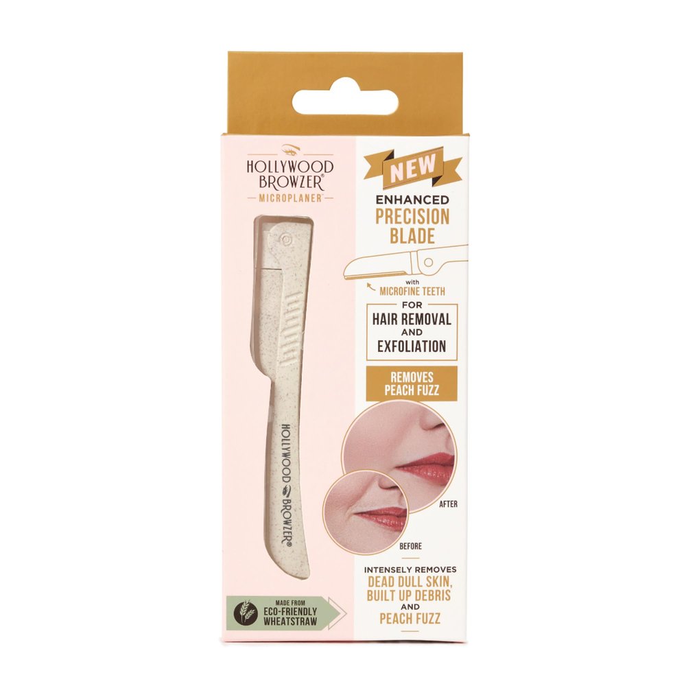 Hollywood Browzer Microplaner - Eyebrow Razor for Women - Removes Peach Fuzz, Dead Skin, Exfoliates - Travel Size Eyebrow Grooming Kit - Pearl - 1 pc