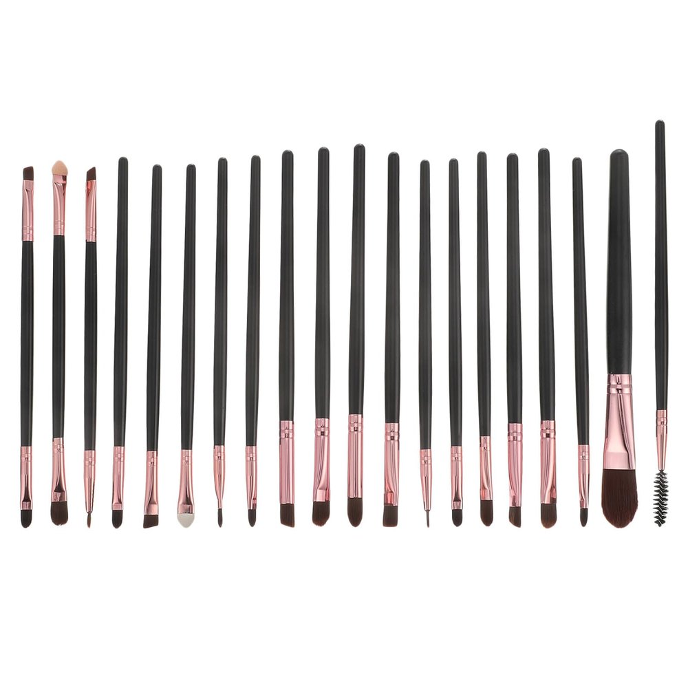 NUSITOU 20pcs Rose Gold Eye Makeup Brush Set with Soft Synthetic Bristles, Long Wooden Handle Cosmetics Tool for Face Powder and Eyebrow Application, Portable Beauty Makeup Brushes