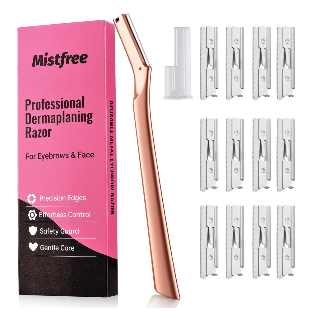 Mistfree Dermaplane Razor for Women, Metal Face Razor with 12 Blades