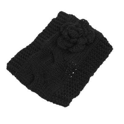 Anneome Handmade Knitted Hairband with Large Flower, Winter Windproof Warm Headband for Women, Black Crochet Head Wrap Hair Accessory