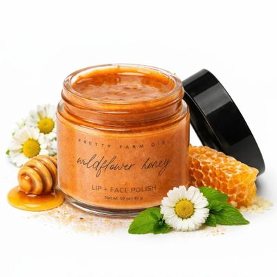 Wildflower Honey Lip & Face Polish Exfoliating Scrub | Natural Sugar + Honey Buff for Smooth Lips & Glowing Skin | Vegan, Clean Ingredients