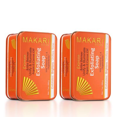 MAKARI Extreme Active Intense Argan & Carrot Oil Exfoliating Soap 2-Pack (7 oz) | Radiance-Boosting Bar | With Apricot Seed Extract & Vitamins C & E | Helps Reveal Smoother-Looking Skin