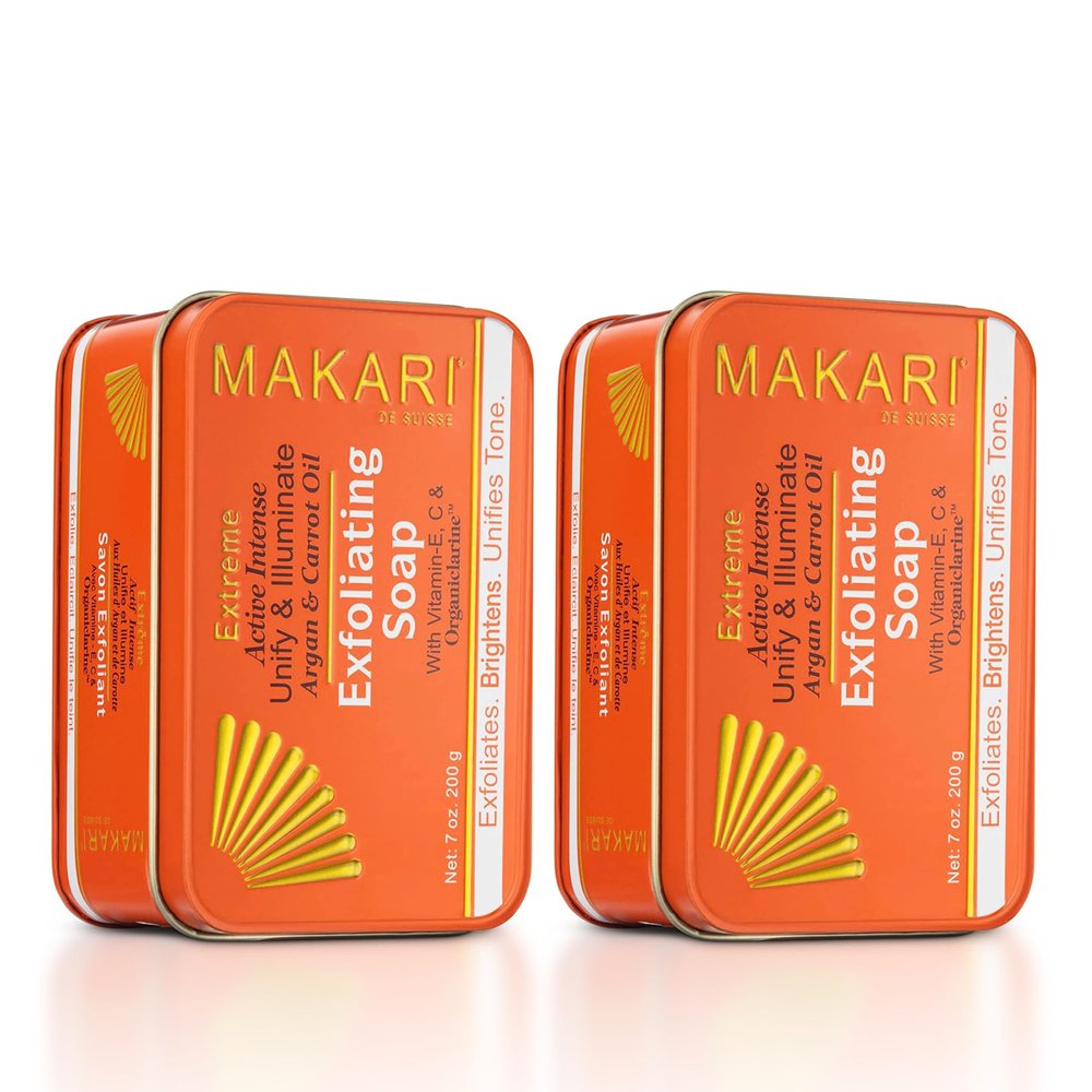 MAKARI Extreme Active Intense Argan & Carrot Oil Exfoliating Soap 2-Pack (7 oz) | Radiance-Boosting Bar | With Apricot Seed Extract & Vitamins C & E | Helps Reveal Smoother-Looking Skin