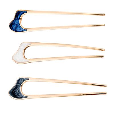 VOSAREA 3pcs U-shaped Vintage Hair Fork Sticks Hair Pins Set for Women Metal Chinese Style Jewelry for Elegant Updo White Ink Blue Black