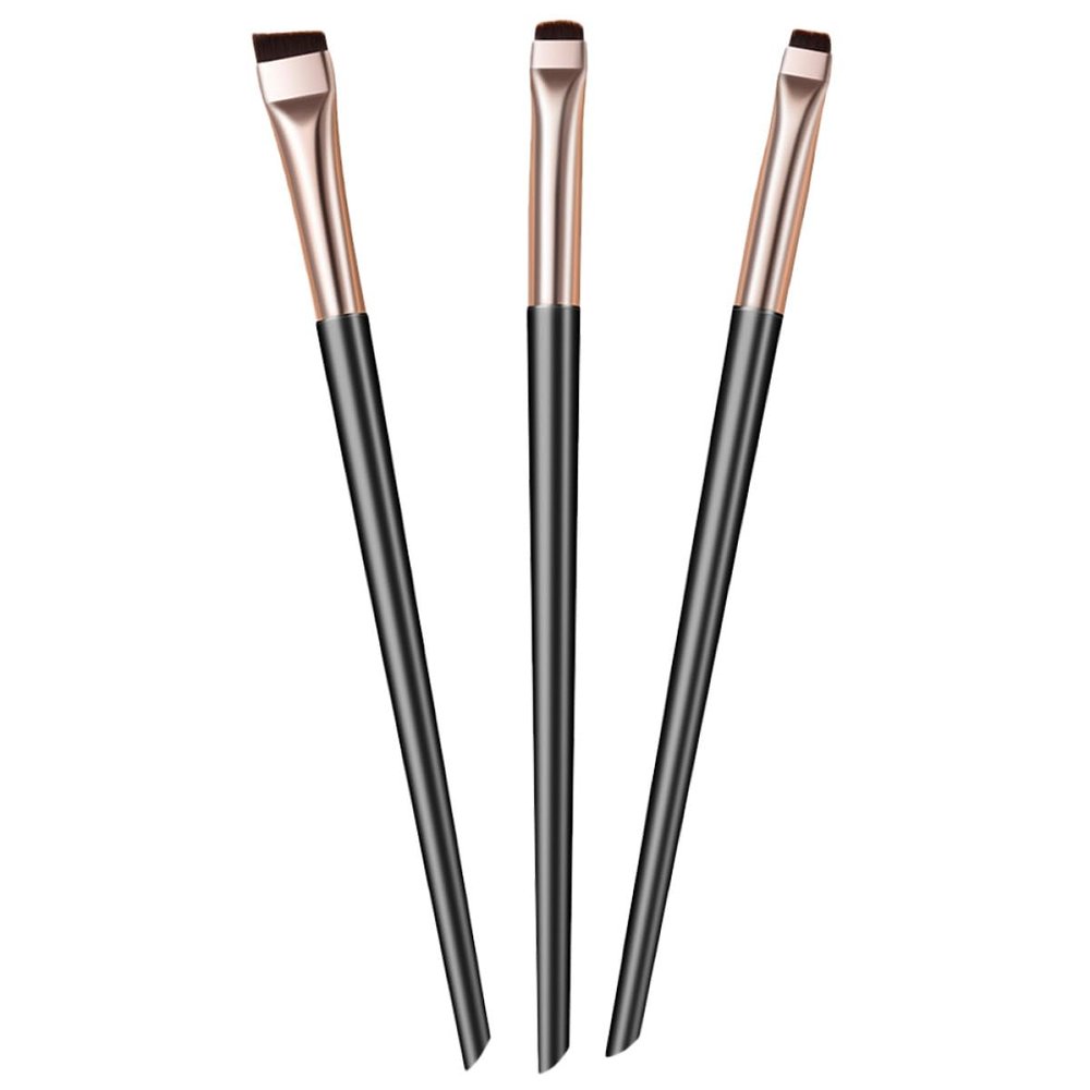 HOOTNEE Angled Eyebrow Brush Set 3 Pieces Black Gold Eye Shadow Concealer Eyeliner Tools for Precise Makeup Application Professional Cosmetic Brushes for Women