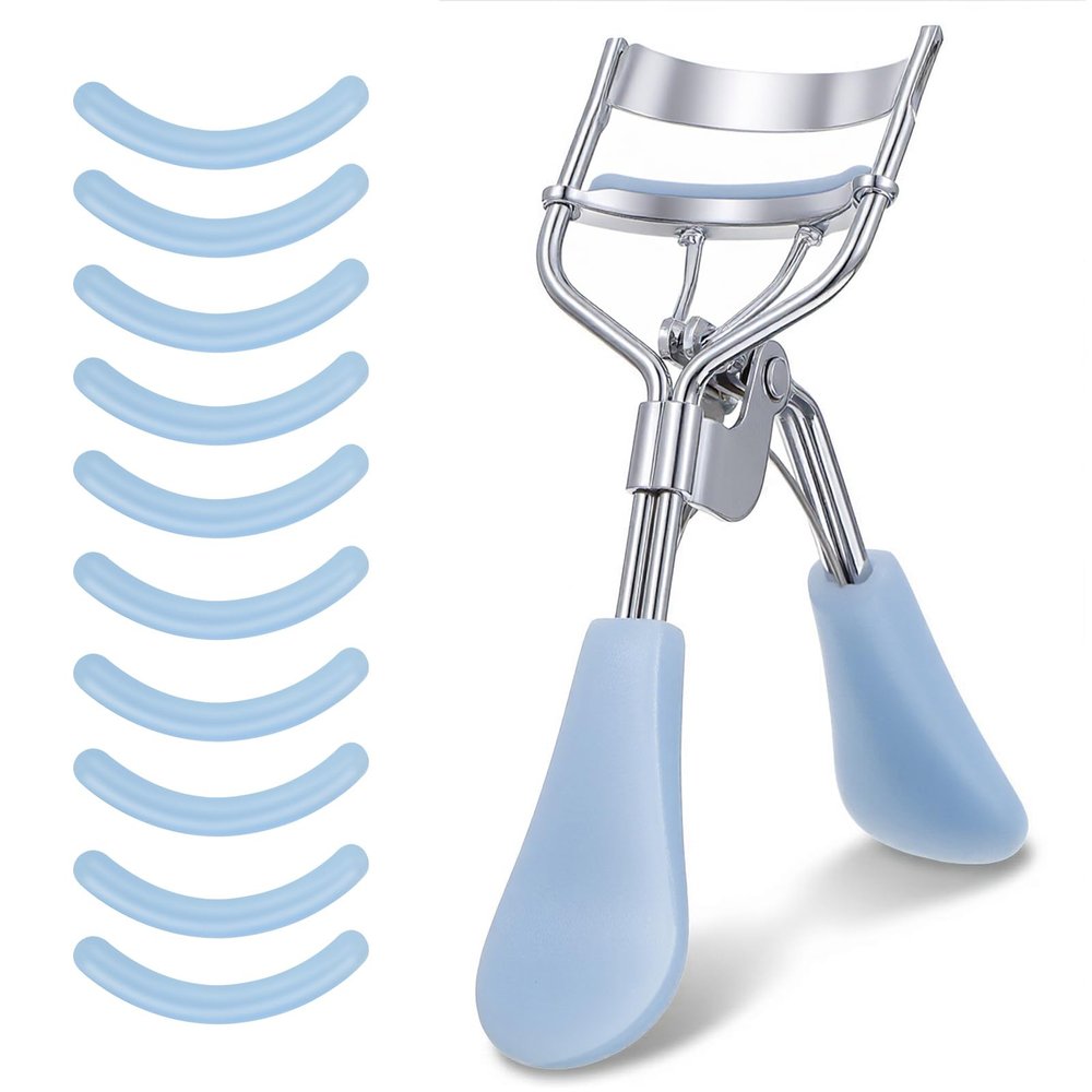 Sibba Professional Eyelash Curler, Lash Curler with 10 Extra Silicone Replacement Pads for Women Girls No Pinching or Pulling Fit All Eye Shapes (Blue)