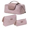 Cabbrix Travel Makeup Bag, Extra Large Capacity 3 Pcs Set Cosmetic Bag for Women, Waterproof PU Leather, Flat Open Portable Toiletry Bag for Skincare, Brushes & Travel Essentials (Purple) view 1