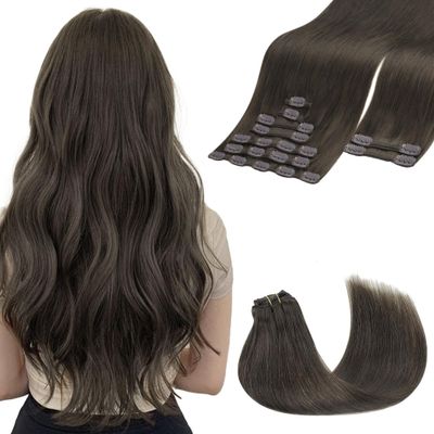 GOO GOO Clip in Hair Extensions Real Human Hair Brown Remy Extensions