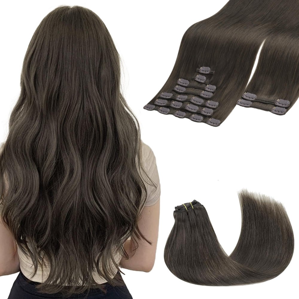 GOO GOO Clip in Hair Extensions Real Human Hair Brown Remy Extensions