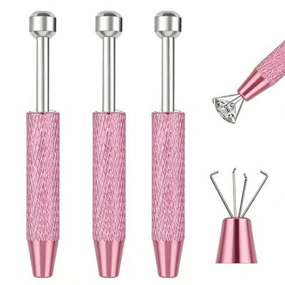 3 PCS Piercing Ball Grabber Tool Set Stainless Steel 4 Claw Gem Picker Tweezers for Rook Piercing Jewelry, Nose Ring Tool, Piercing Changing & Removal Jewelry Helper Tool (Pink)
