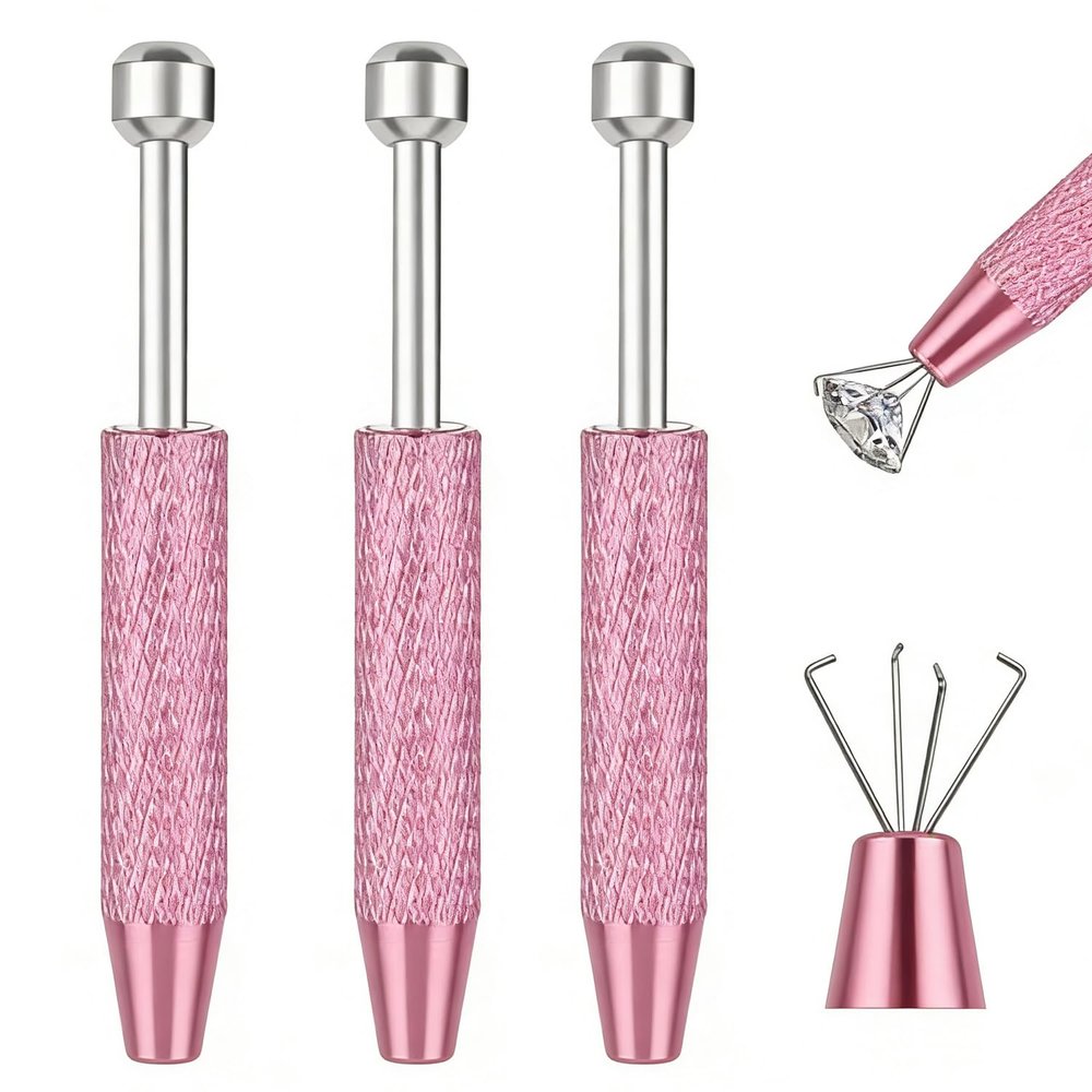3 PCS Piercing Ball Grabber Tool Set Stainless Steel 4 Claw Gem Picker Tweezers for Rook Piercing Jewelry, Nose Ring Tool, Piercing Changing & Removal Jewelry Helper Tool (Pink)
