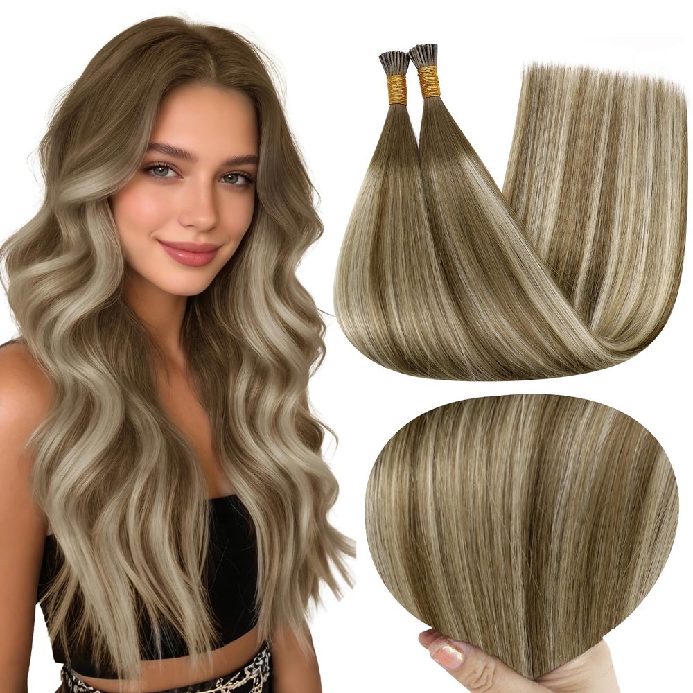 Full Shine Itip Human Hair Extensions, Brown Ombre Blonde, 22 Inch 50g 50s