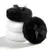 4 PCS Large Fluffy Makeup Sponge, Soft Washable Reusable Body Powder Sponge with Ribbon Bow Handle, Ultra Soft Dusting Sponges for Face and Body Makeup Application in White Black view 1