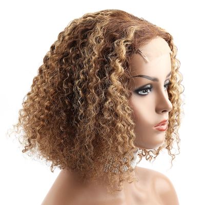 Bella Hair Curly Wave Bob Wig Remy Human Hair 4x4 Wear & Go Pre Plucked Pre Cut Glueless Lace Front Wigs #4/27 Ombre Color Human Hair Wigs 12 inch