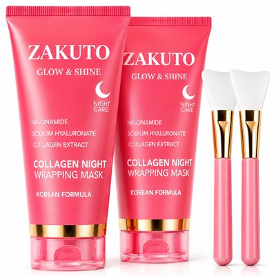 ZAKUTO Collagen Night Wrapping Mask 2 Pack, Collagen Face Mask