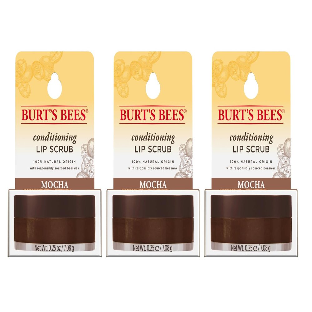 Burts Bees Conditioning Coffee Grounds Lip Scrub Natural Origin, 0.25 oz/7.08g- 3 Jars