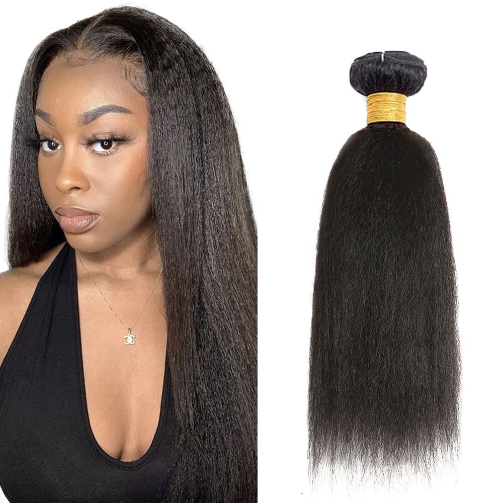 #1B Natural Black Bundles Human Hair Kinky Straight Human Hair Bundles 32 Inch SeeGovie Unprocessed Brazilian Virgin Hair Natural Color Yaki Straight Bundle Human Hair Extensions 1 Bundle 50 Gram