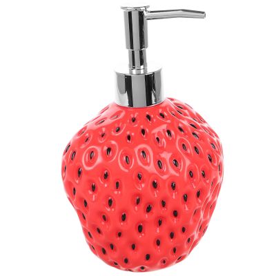 VILLFUL Strawberry Shaped Hand Soap Dispenser and Lotion Pump Bottle, Red Plastic Refillable Shampoo Pump Dispenser for Bathroom and Travel Toiletries