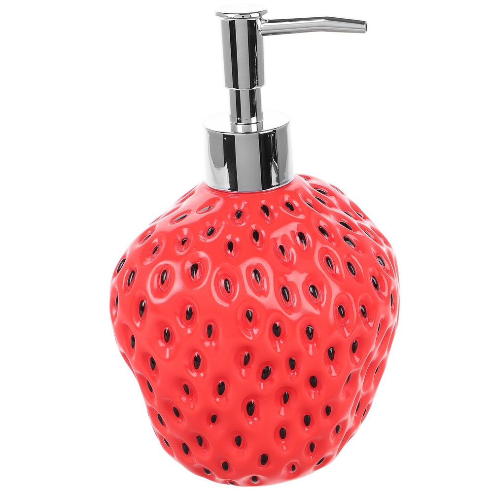 VILLFUL Strawberry Shaped Hand Soap Dispenser and Lotion Pump Bottle, Red Plastic Refillable Shampoo Pump Dispenser for Bathroom and Travel Toiletries