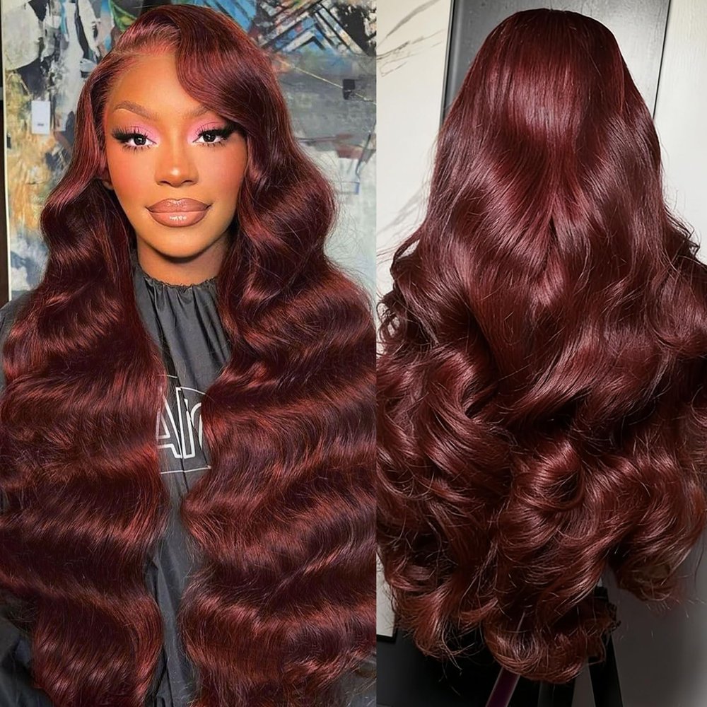 Tobeallo 32 Inch 13x6 Reddish Brown HD Lace Front Wigs Human Hair Pre Plucked Body Wave Reddish Brown Human Hair Wig 200 Density HD Lace Frontal Wig 13x6 Colored Brown Frontal Wigs for Women