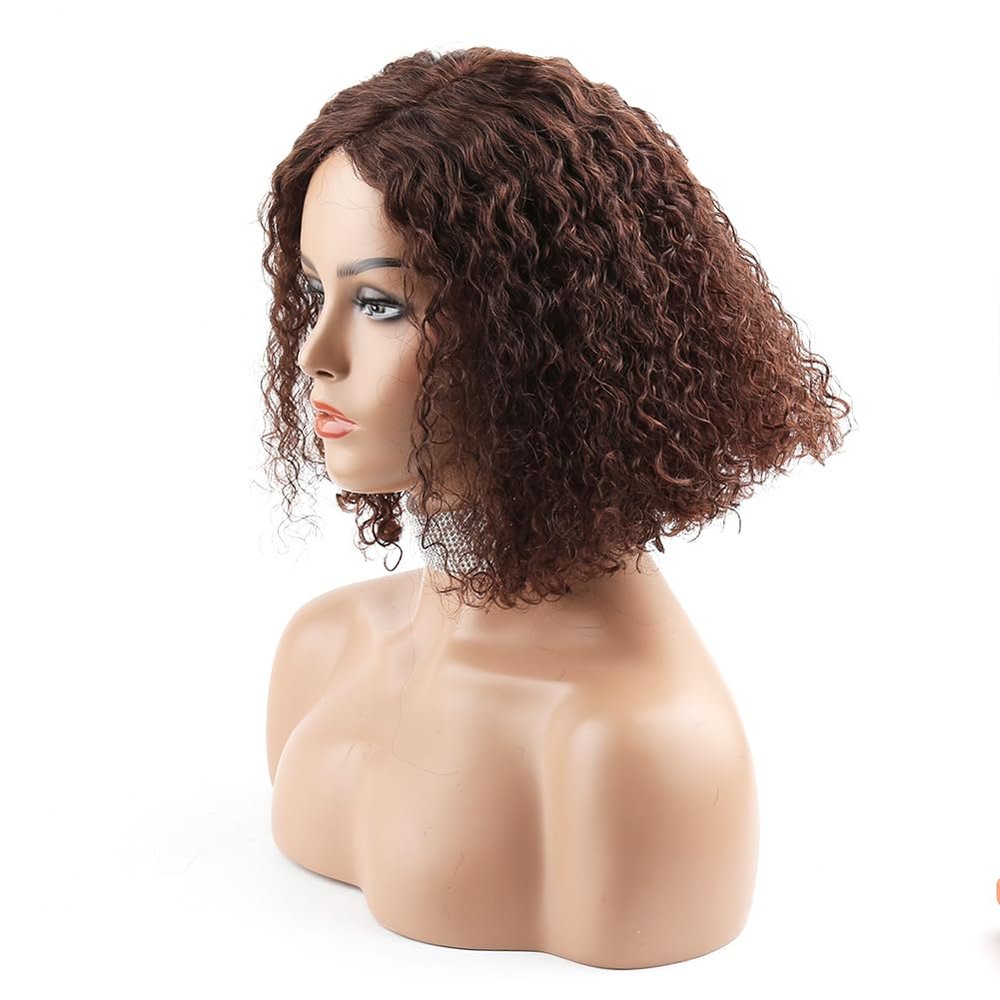 Bella Hair Chocolate Brown Remy Human Hair Bob Wig 4x4 Pre Plucked Pre Cut Curly Wave Human Hair Lace Front Closure Wigs 200% Density Wear And Go Glueless Wig 12 inch