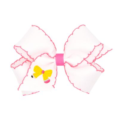 Wee Ones Girls Back to School Embroidered Moonstitch Edge Grosgrain Hair Bow, Pencil, School Bus, ABC, or Pencil Bow Design, Medium or King, on WeeStay No-Slip Clip