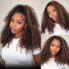 Wavymy Original Half Wig Human Hair Wig Glueless Upgrade 3 In 1 Drawstring Seamless Clip Ins Flip Over Water Wave Human Hair Wig Highlights 1B/30 Half Wigs For Black Women 180 Density 18 Inch view 2