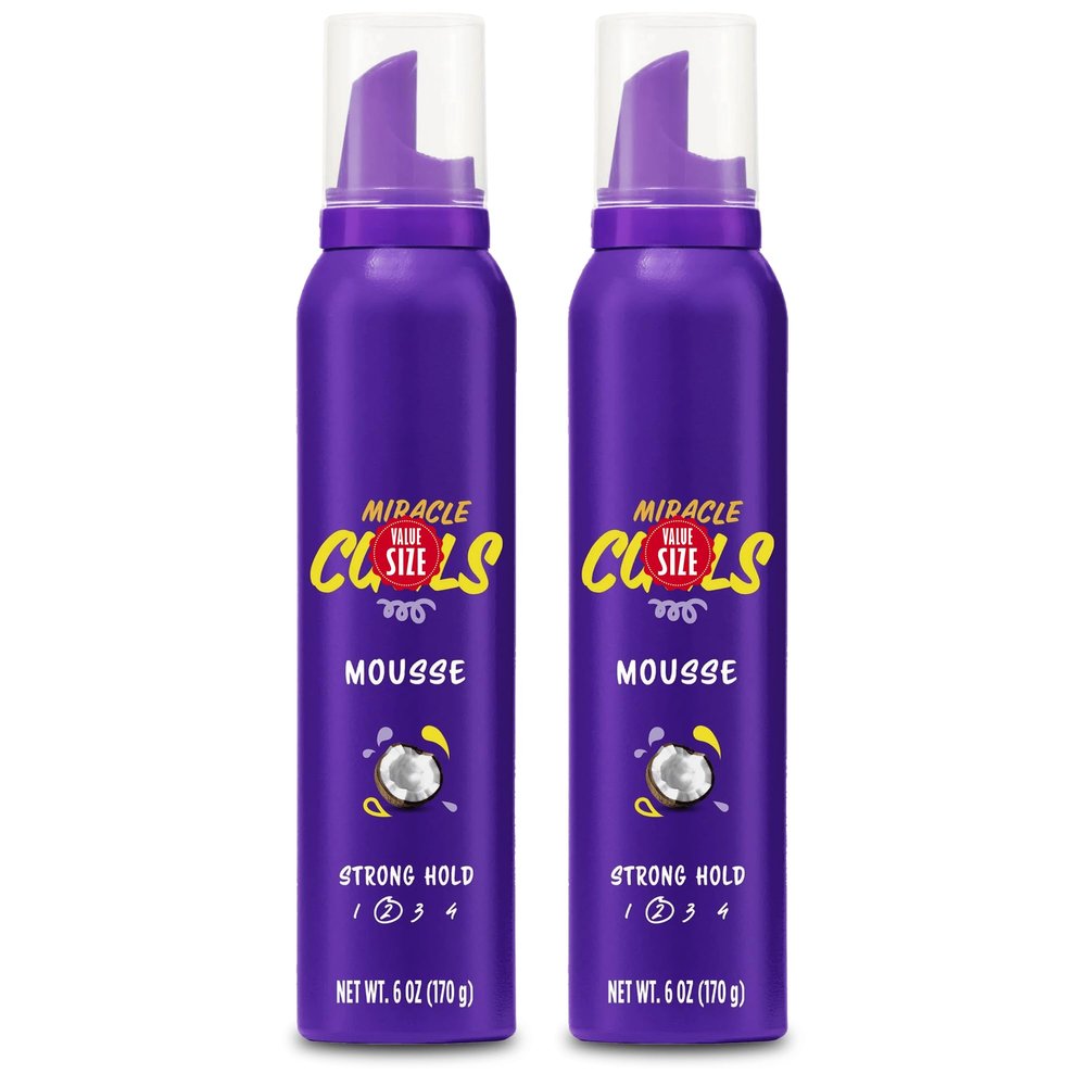 Au~ssie Miracle Curls Strong Hold Mousse with Coconut & Jojoba Oil, 6 fl oz, Curly Hair Styling Foam, Pack of 2