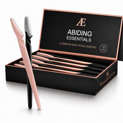 Abiding Essentials Dermaplane Razor for Women & Men Precision Hair Remover & Exfoliating Face Shaver, Eyebrow Trimmer Luxurious At-Home Spa Skincare Set (Premium Black/Rose Gold) 10pcs