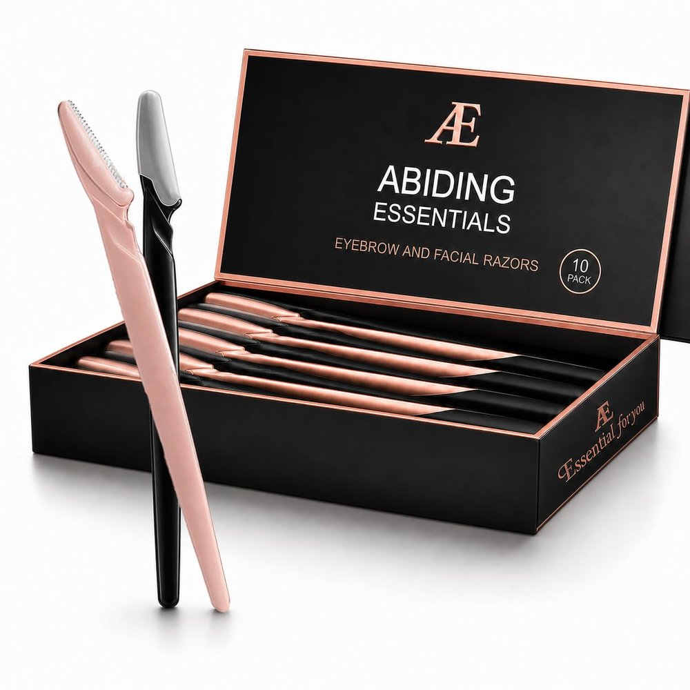 Abiding Essentials Dermaplane Razor for Women & Men Precision Hair Remover & Exfoliating Face Shaver, Eyebrow Trimmer Luxurious At-Home Spa Skincare Set (Premium Black/Rose Gold) 10pcs